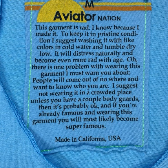 Aviator Nation Women’s‎ Medium Lightning Bolt Tank Top Blue USA Made - Picture 4 of 6